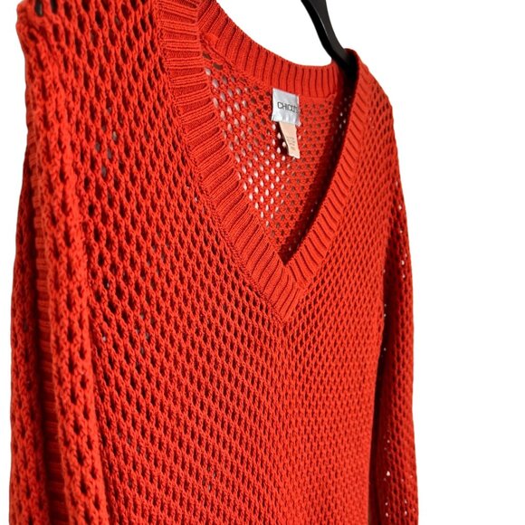 CHICO'S Sweater S Burnt Orange Open Knit Ribbed Cover Up Pullover Size Small - Picture 5 of 11